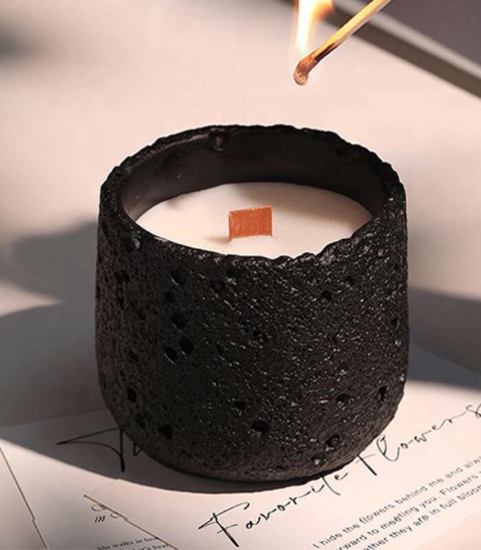 blackdark jesmonite candle intimate touch Jesmonite Wooden Wick Candle - Image 1